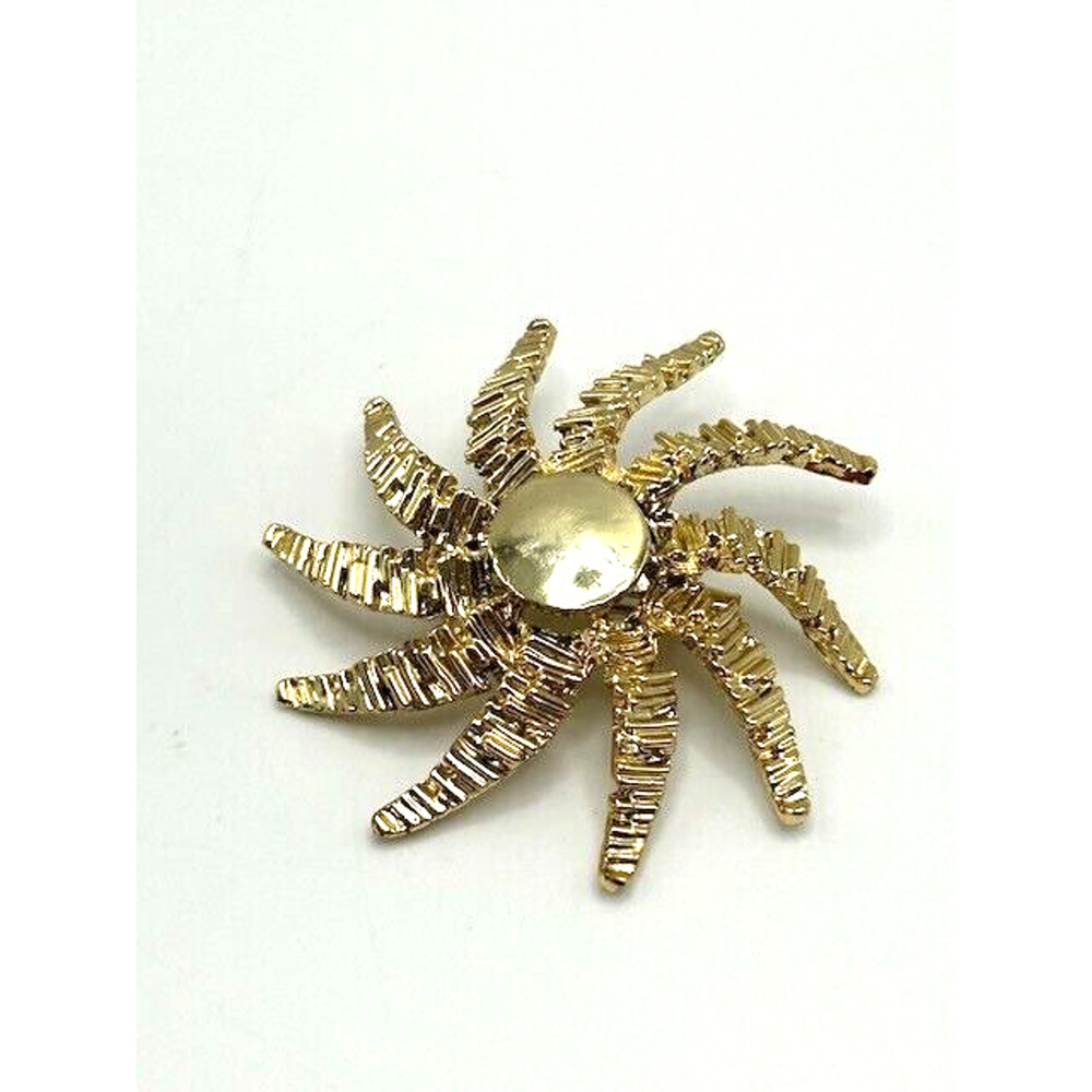 Mid Century Gold Tone Starburst Brooch Atomic Sunburst Pin 2 inches With Box